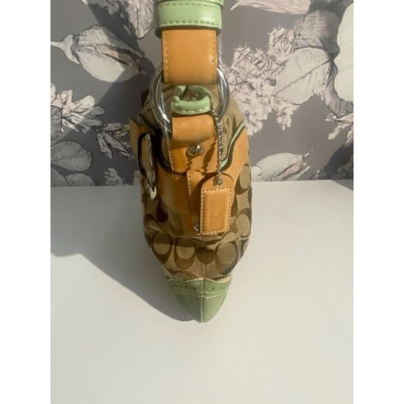 Vintage Coach Women’s Shoulder Satchel Tote Bag Khaki Canvas Green - Picture 12 of 13